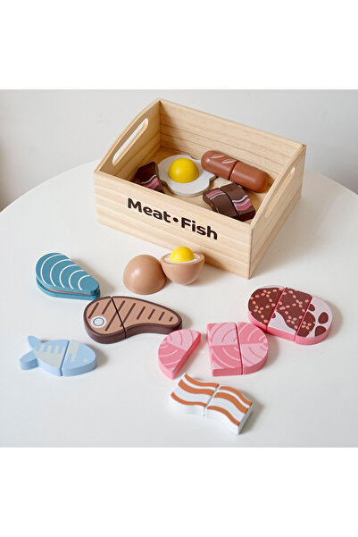 choice2 Meat Fish Cutting Play Food Toys Kids Kitchen Toys Wooden Food Accessories Set Pretend Food Fruit Ve