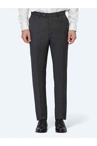 Kip Anthracite Straight Woven Fitted Fit Classic Wool Blended Pants