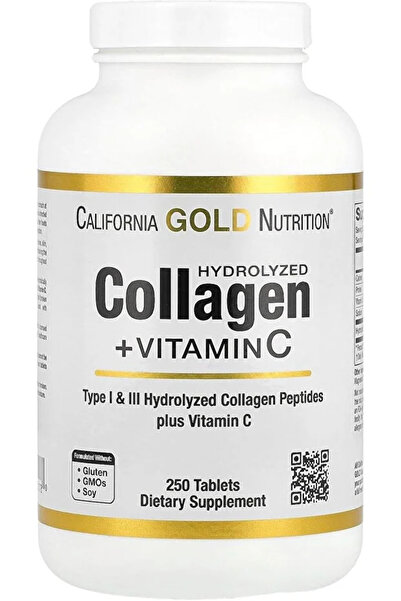 California Gold Nutrition Collagen Peptides + Vitamin C, Hydrolyzed Type 1 & 3, 6,000 mg, 250 Table