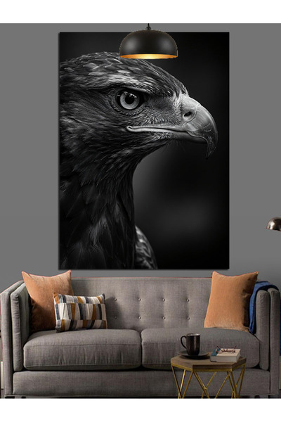Tablo Mega Siyah Beyaz Kartal Dekoratif Kanvas - Mdf Ahşap Tablo