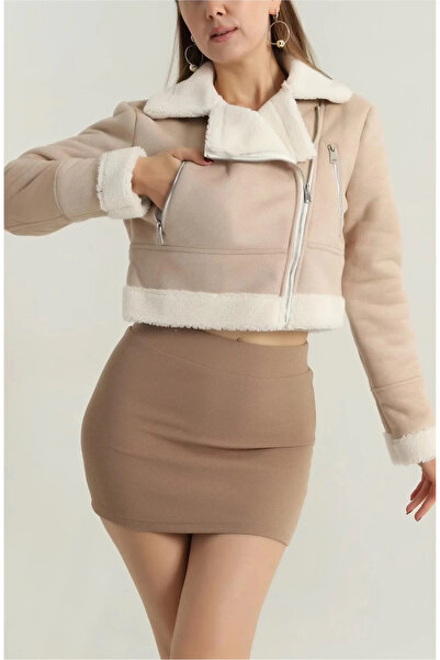 Alfanora Beige short coat with fur inside and suede outside t1186