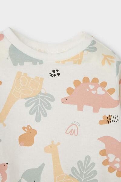 DeFacto Kız Bebek Pijama Takımı Dinozor Baskılı Uzun Kollu Penye Üst Uzun Alt (25 AU)