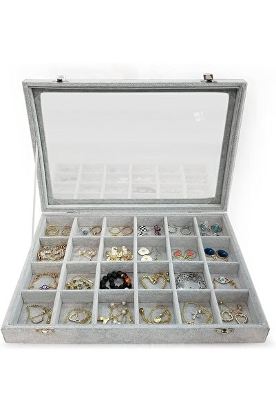 Hope صندوق منظم مجوهرات قابل للإزالة مكون من 24 شبكة مع غطاء شفاف من المخمل ا...