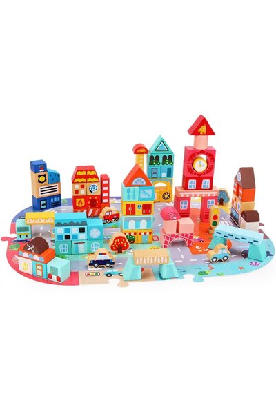 OEMN Cuburi din Lemn Pentru Construit Tip Montessori Tematica Oras