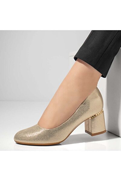 Modlet.ro Pantofi aurii cu toc gros pentru femei MOD05773