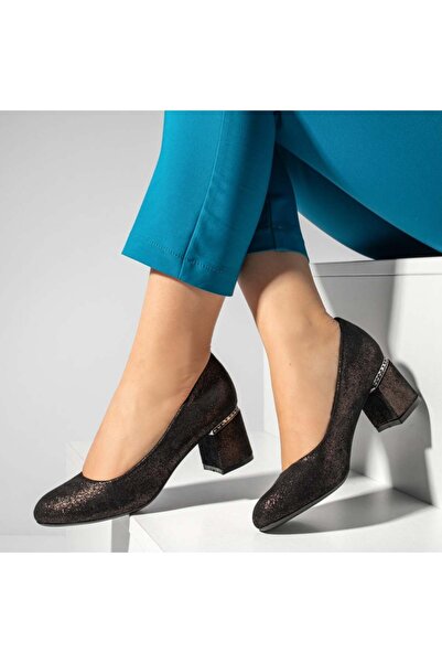 Modlet.ro Women's black glitter thick-heel shoes MOD05773