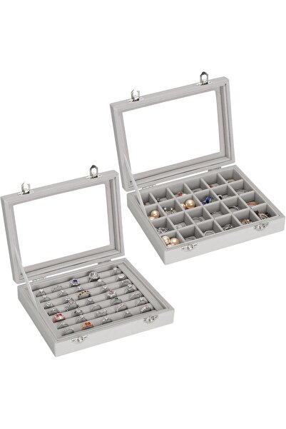 Hope KUKUVR 2 PIECES Jewelry Ring Earring Organizer Display Tray, Velvet Smal...