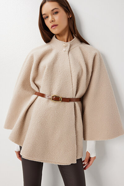 Lovelyİstanbul Kemerli Düğmeli Buklet Panço LMW0030 TAŞ