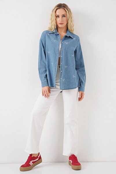 Hiccup BDART Детально вишита джинсова сорочка з бантиком