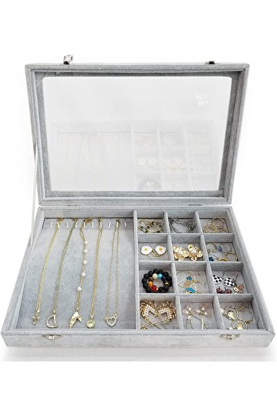 Hope صندوق عرض مجوهرات من المخمل الجليدي مع نافذة زجاجية شفافة، منظم قلادات م...