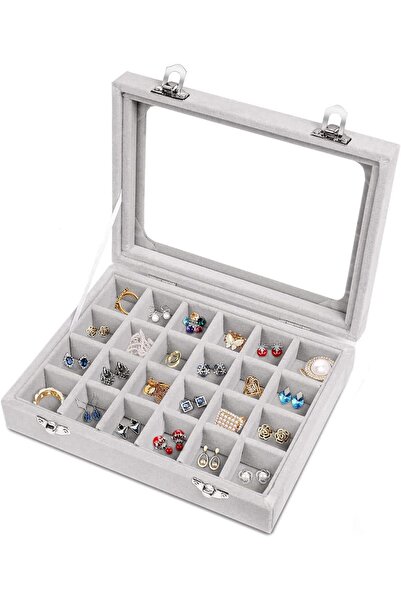 Hope Jewelry Box 24 Grid Velvet Jewelry Tray for Drawers Glass Clear Lid Showcase Display Storage
