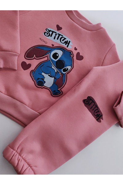 Beray Bebe Girl's Three Thread Embroidered 2-Piece Set |   Sweatshirt & Sweatpants |   Stick Printed