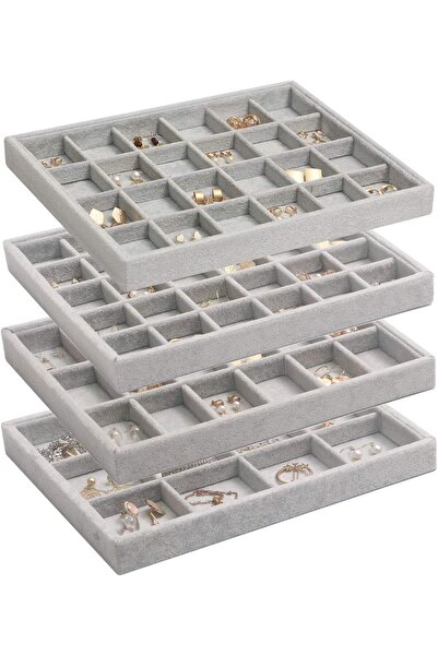 Hope مجموعة من 4 صواني تنظيم المجوهرات المخملية القابلة للتكديس من DIOMMELL