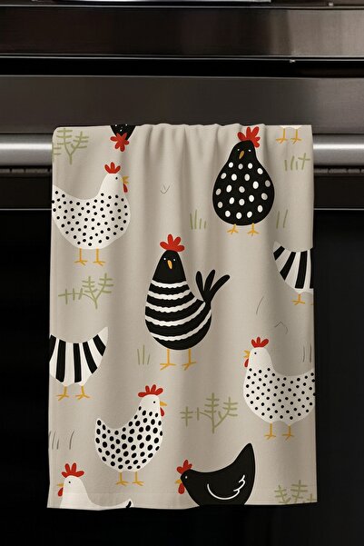 Else Dekor Rooster Chicken Patterned Decorative Washable Cotton Kitchen Oven Hand Towel