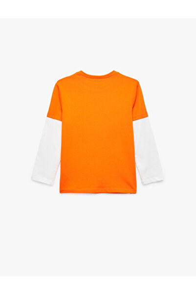 Koton Μπλουζάκι με μακρύ μανίκι με λαιμόκοψη μπάσκετ με στάμπα από βαμβάκι