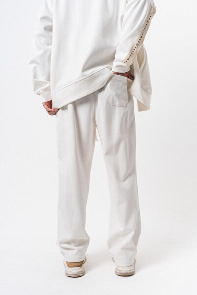 Respire Men's 7 Stripe Detailed Winter Doubleface Baggy Sweatpants Ecru