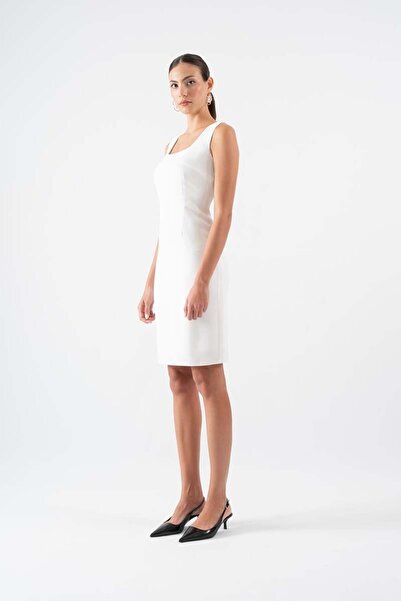 Spazio Lois Krep Kısa Elbise EKRU