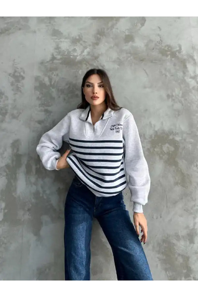 cemo Half Zipper Striped Sweat