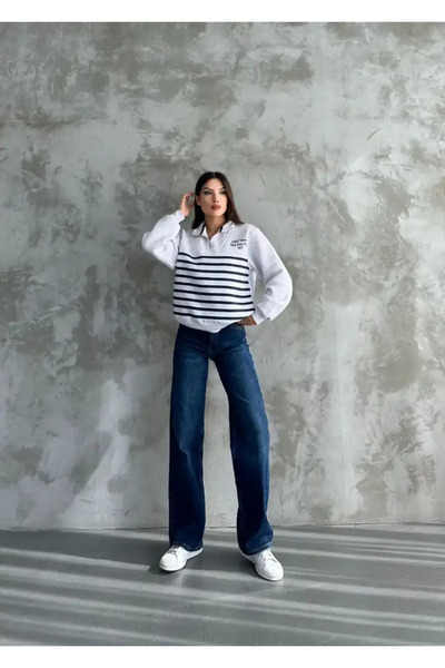 cemo Half Zipper Striped Sweat