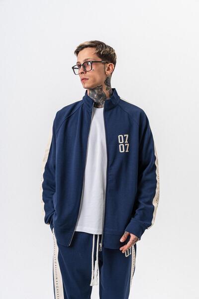 Respire Чоловічий 7-смуговий деталізований комір Doubleface Zip Oversize Sweatshirt Синій