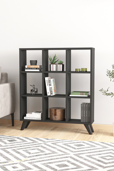 Bofigo Küp Kitaplık 9 Bölmeli Raflı Kitaplık Kare Kitaplık Kütüphane Siyah