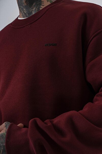 Respire Men's Basic Oversize Sweatshirt with Text Detail, Burgundy