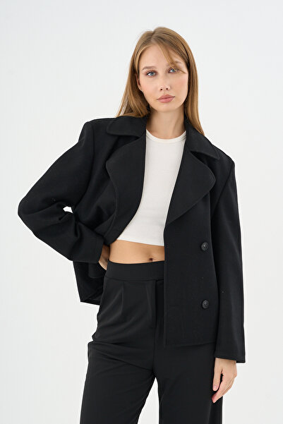 Danger Women's Oversize Double-Breasted Cashmere Coat Jacket Black