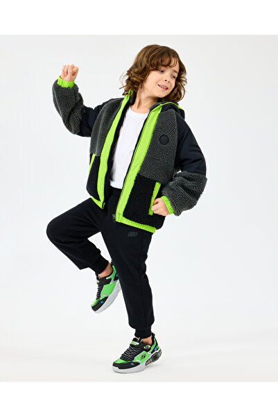 SKECHERS B Outdoor Fleece Full Zip Sherpa Büyük Erkek Çocuk Siyah Mont SK2520045-1602