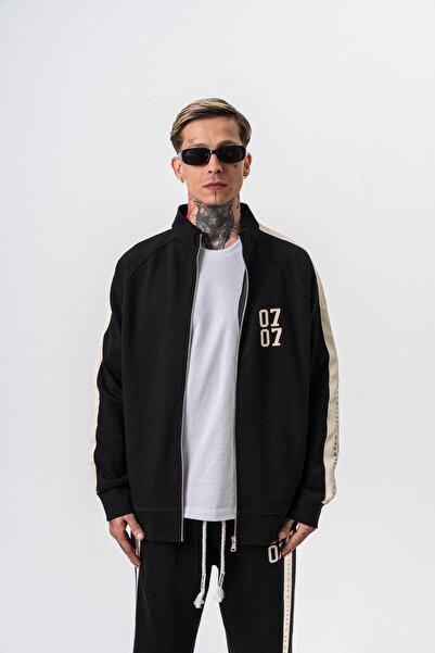 Respire Чоловічий 7-смуговий деталізований комір Doubleface Zip Oversize Sweatshirt Чорний