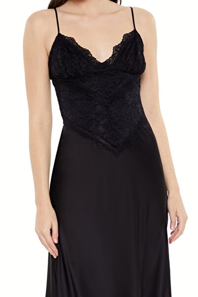 Forever 21 Dantel Yaka Detaylı Saten Elbise