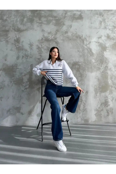 cemo Half Zipper Striped Sweat