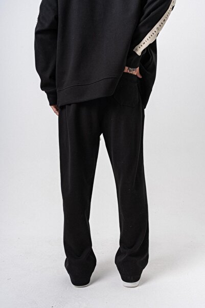 Respire Men's 7 Stripe Detailed Winter Doubleface Baggy Sweatpants Black