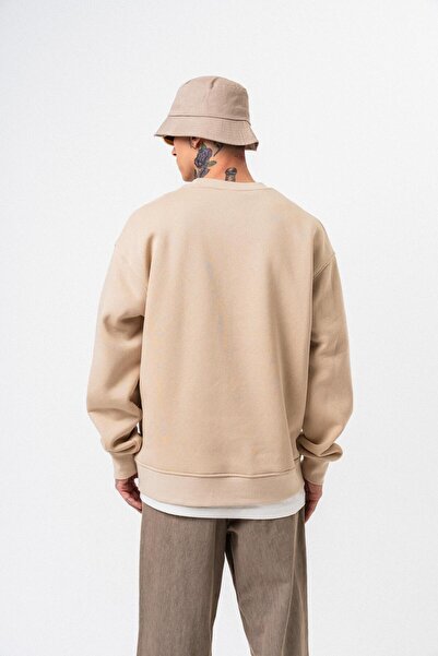 Respire Men's Basic Oversize Sweatshirt with Text Detail Beige