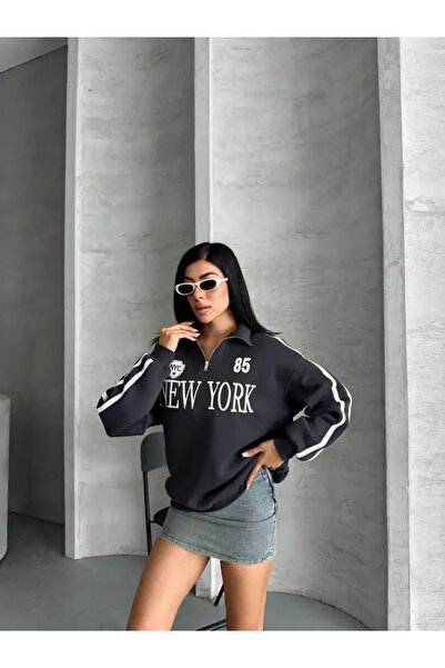 cemo Half Zippered Newyork Written Sweat