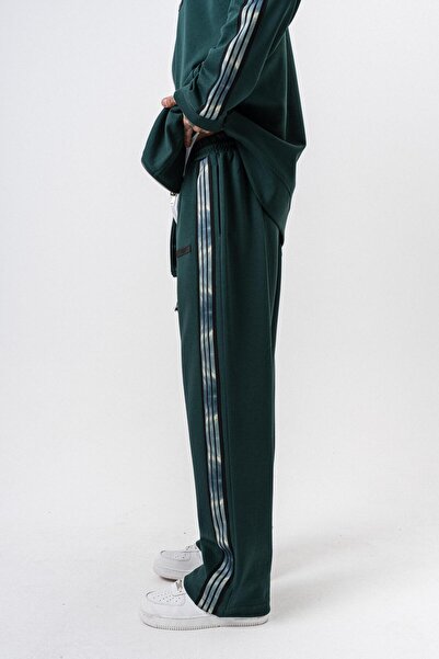 Respire Men's Dark Striped Stripe Detailed Winter Doubleface Baggy Sweatpants Nefti