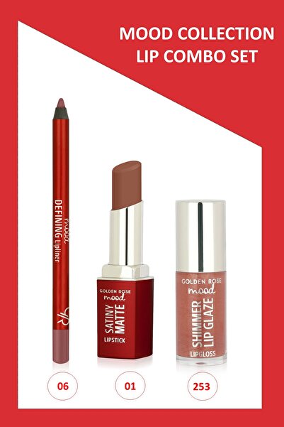 Golden Rose Mood Lip Combo Set - Dudak Kalemi No:06 - Matte Ruj No:01-  Dudak...