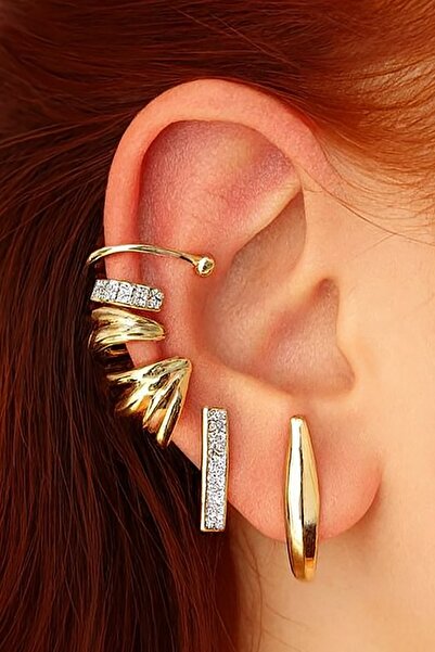 TAKIŞTIR Altın Renk Taş Detaylı Kulak Aksesuarı (Tek)