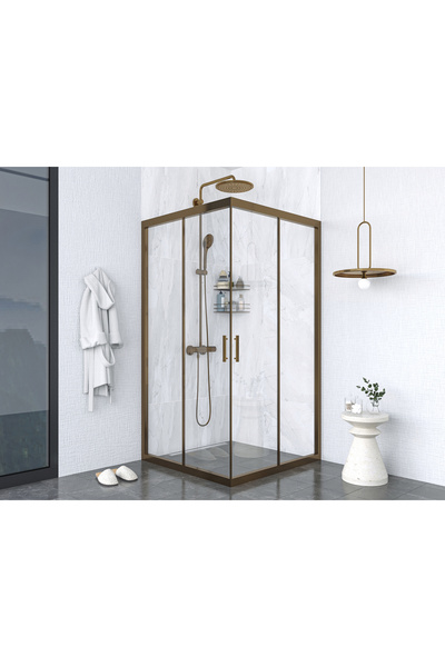 PointPro Point Duşakabin 130 X 130 Şeffaf Cam Kare Köşe Girişli Kabin Bronz Profil 6mm