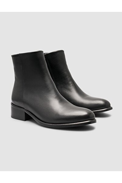 Cabani 100% Women's Genuine Leather Black Pointed Toe Flat Boots