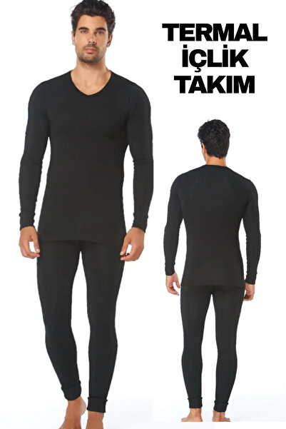 İNCEYAŞAM Erkek Siyah Termal Alt Üst Takım İçlik