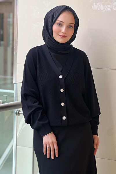 Ghisa Wick Patterned Raglan Sleeve Mercerized Cardigan