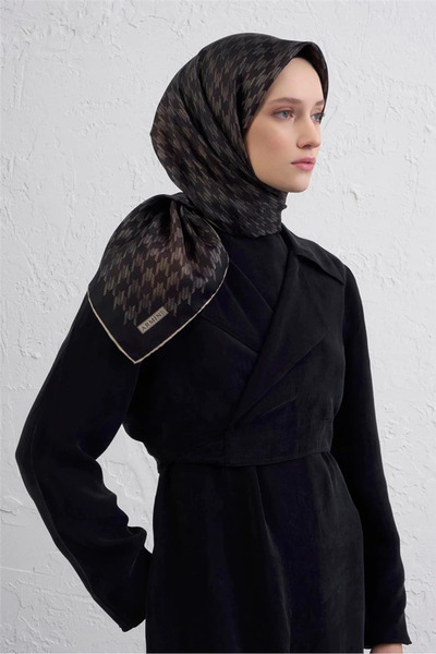 Armine Geçişli Kazayağı Desen Saf İpek Sura Eşarp 9434D