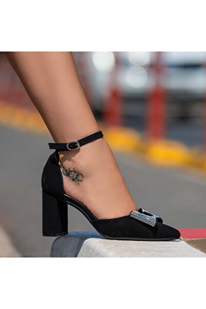 Modlet.ro Pantofi de damă negri cu toc bloc piele întoarsă , MOD13932