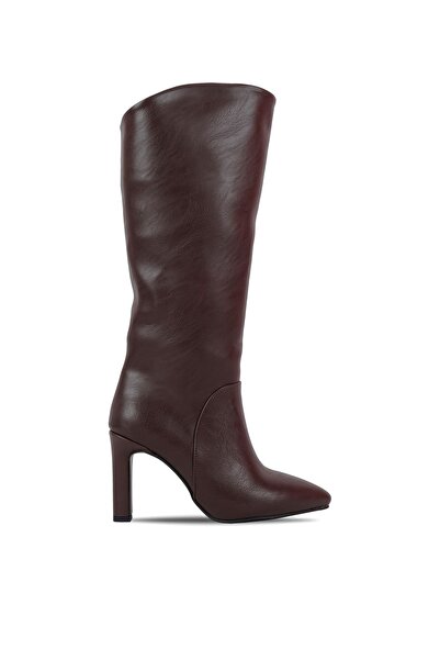 Lal Shoes & Bags Γυναικείες μπότες με τακούνι με μυτερή μύτη Raın (4182)-Καφέ