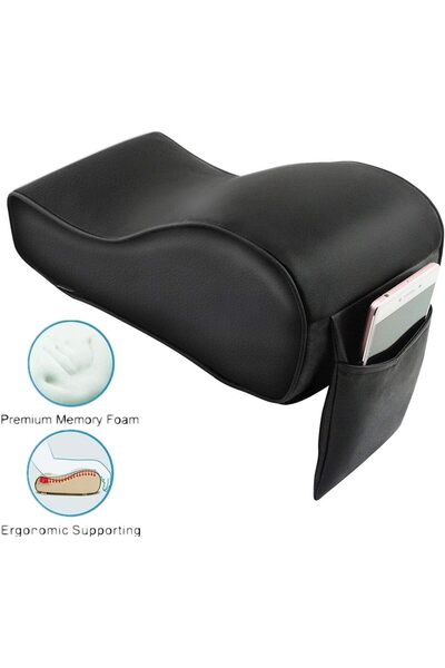 Generic Ergonomic Car Armrest Cushion with Storage Pocket - Comfortable Black Armrest Pad for Car Center Con
