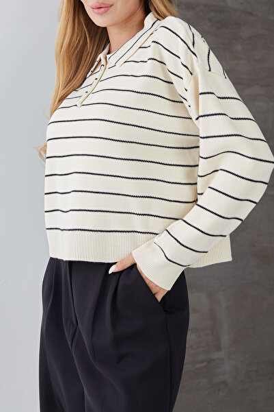 DPARİS Striped Polo Neck Buttoned Knitwear Sweater