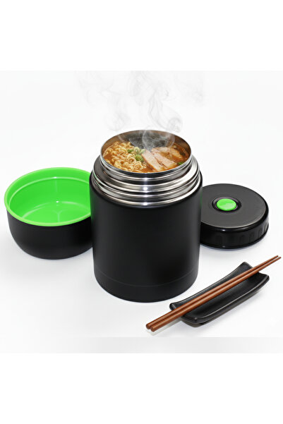 Köken Termos pentru supă/mâncare, 1000 ml, perete dublu, oțel inoxidabil, cald/rece 8 ore, supapă de presiune, 22 x 10 cm, negru