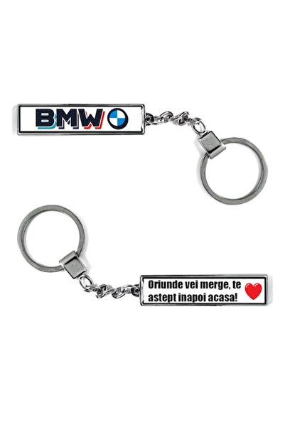 OEM Breloc metalic cu logo auto BMW și mesaj: Oriunde te duci, te voi aștepta...