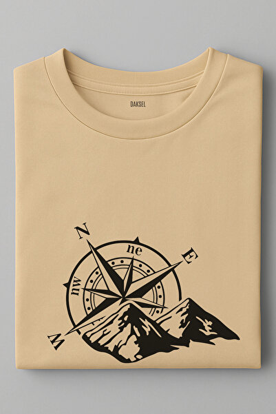 DK DAKSEL Ανδρικό μπλουζάκι με στάμπα με πυξίδα ταξιδιωτικού τύπου σε μπλε ναυτικό χρώμα