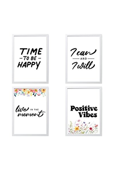 OEM Set 4 tablouri decorative cu mesaje motivaționale, vibrații pozitive, Bet...
